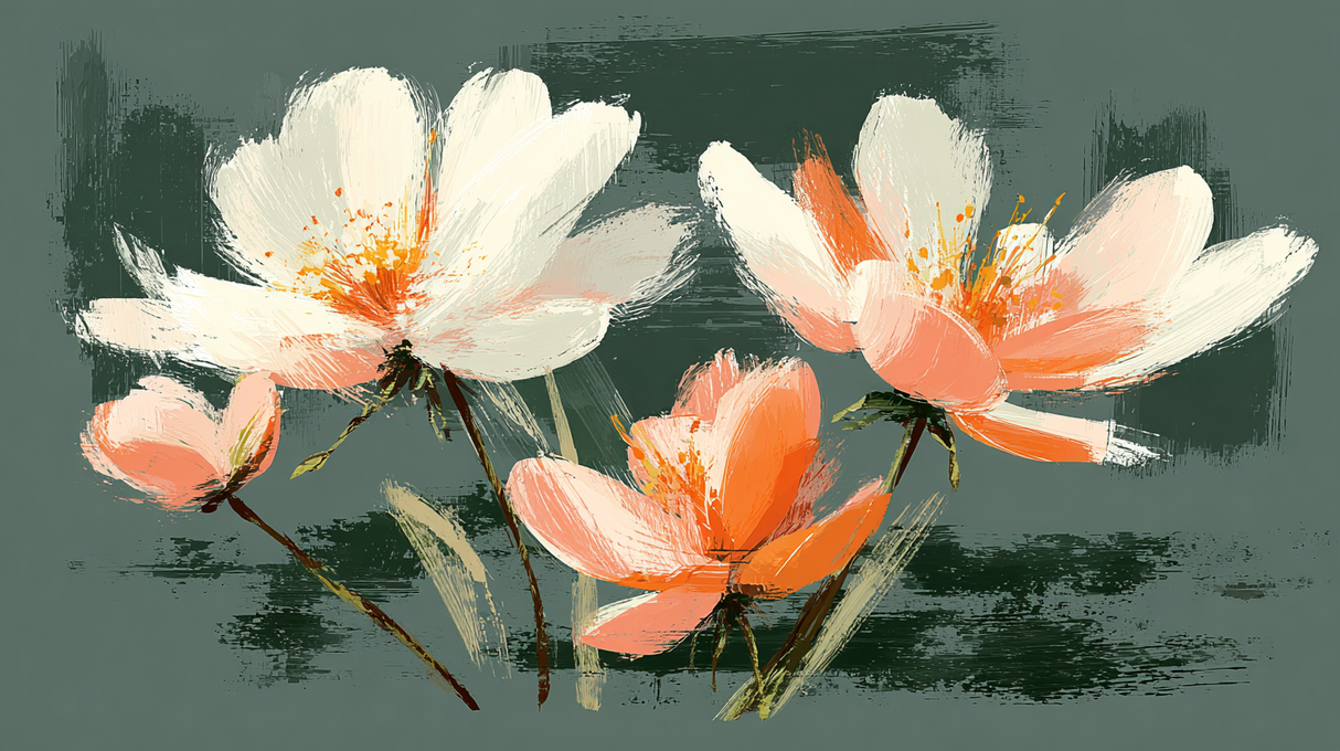 Elegante bloemencompositie in minimalistische stijl met warme accenten.