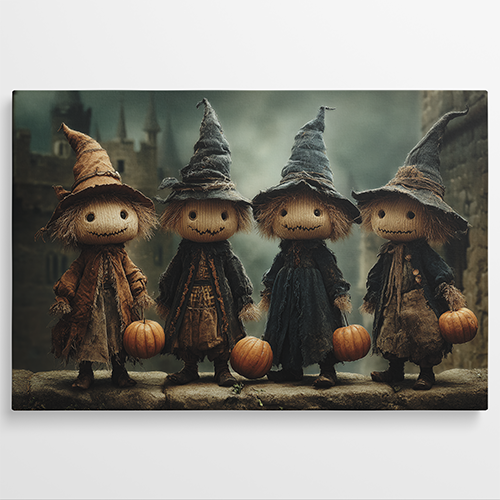 4 Kleine heksjes naast elkaar op een canvas schilderij