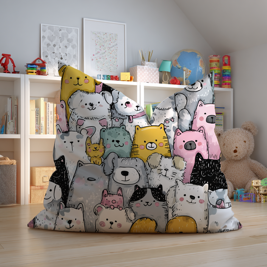 Kleurrijke kinderzitzak met katten erop