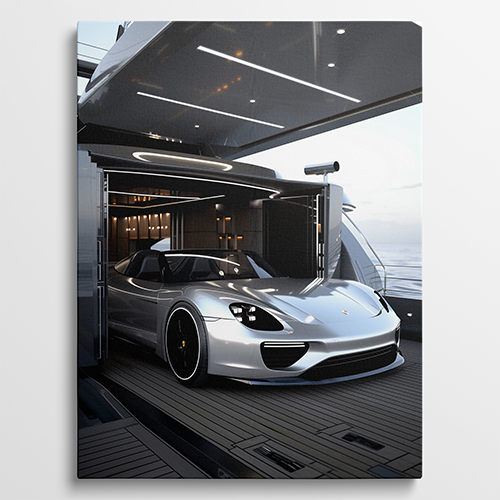 Luxury Yacht with Car - Luxe schilderij