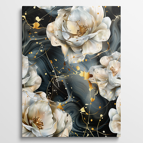 Golden Blooms - Bloemen schilderij