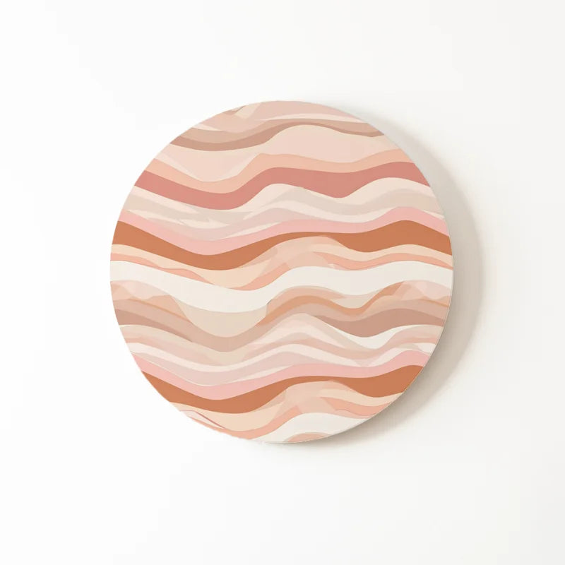 Zachte roze golvende lijnen op een dibond muurcirkel
