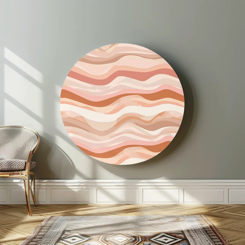 Dibond muurcirkel met een rustig zandpatroon in roze tinten.