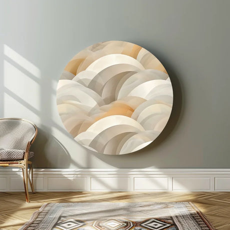 Dibond muurcirkel met een beige patroon.