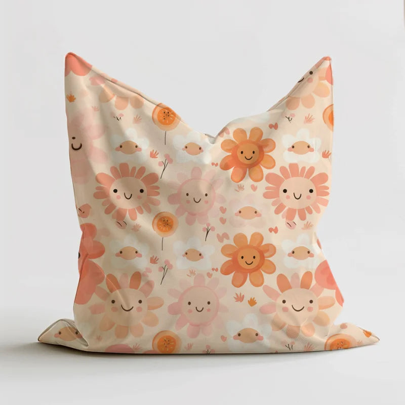 Zitzak met een vrolijk en kleurrijk bloemenpatroon