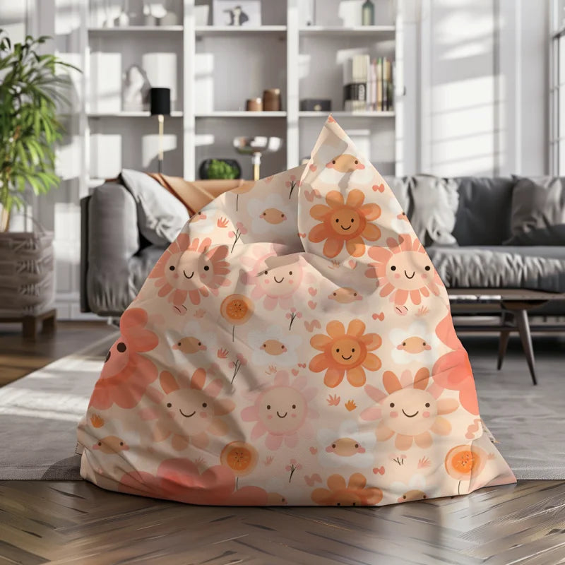 Zitzak met een vrolijk en kleurrijk bloemenpatroon