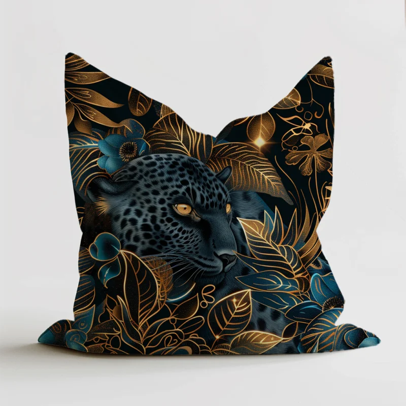 Zitzak met een stijlvol ontwerp van gouden accenten en pantherprint, een luxueuze toevoeging aan je interieur.