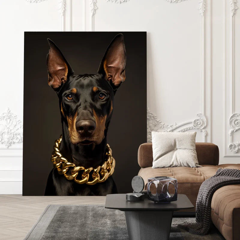 Plexiglas wanddecoratie met een trotse en majestueuze Doberman