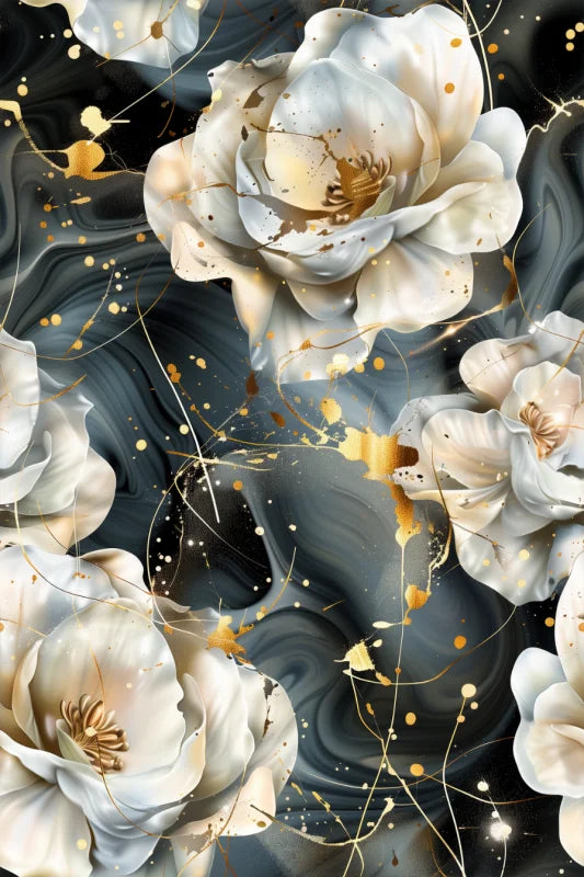 Wanddecoratie plexiglas met een ontwerp van elegante gouden bloemen