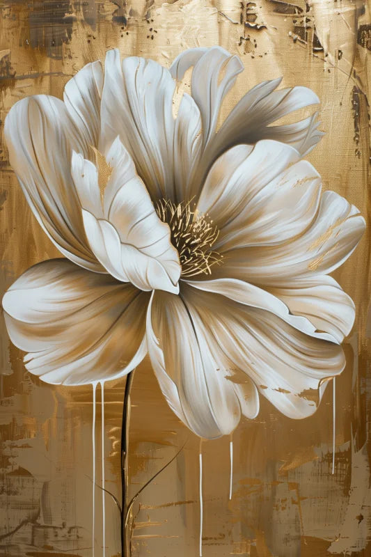 Wanddecoratie dibond met een luxe ontwerp van gouden witte bloemen