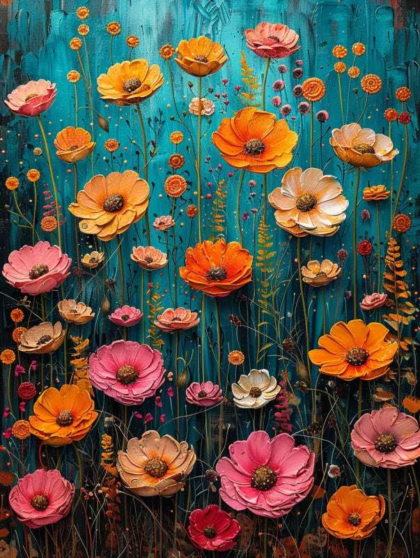 wanddecoratie dibond met een kleurrijk veld van wilde bloemen