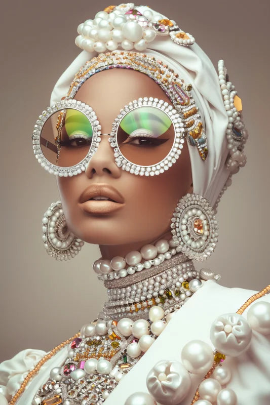 Wanddecoratie plexiglas met een elegant portret in parelstijl