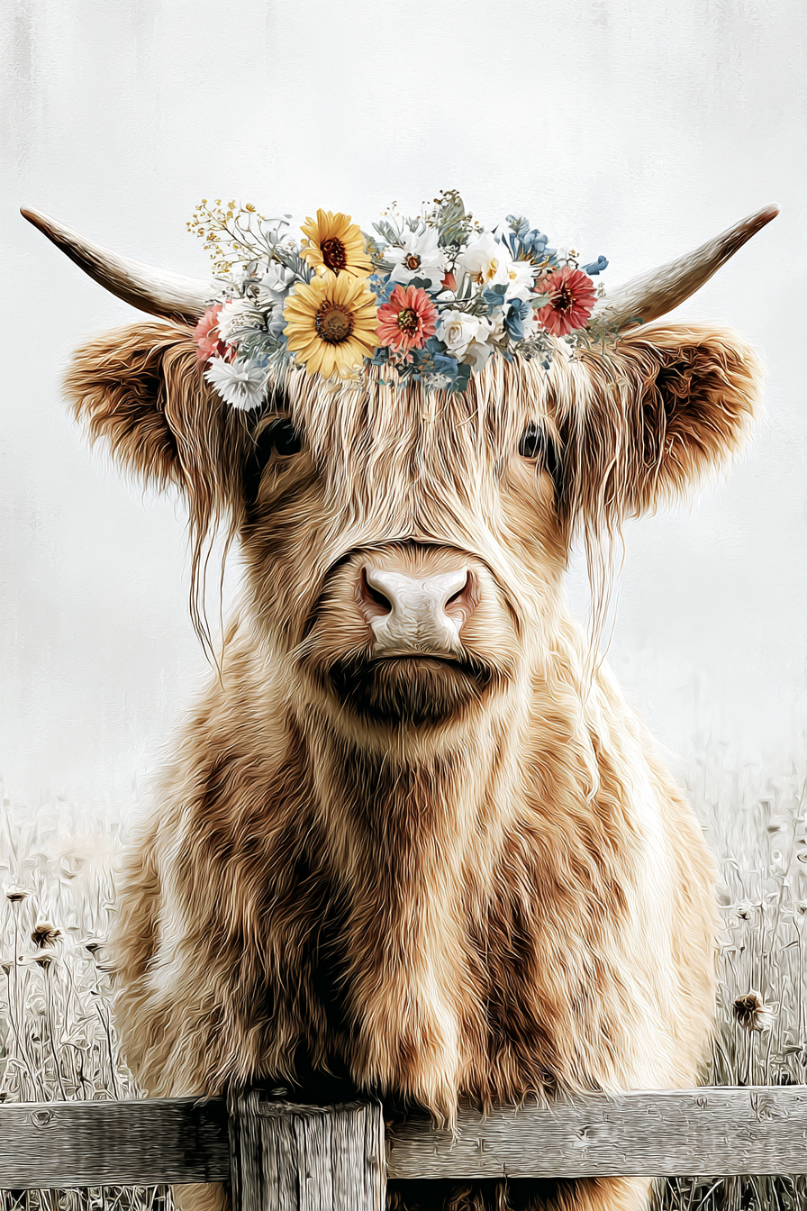 ustige en landelijke wanddecoratie met dier en bloemen.