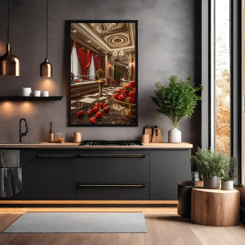 Wanddecoratie plexiglas elegante ruimte met aardbeien