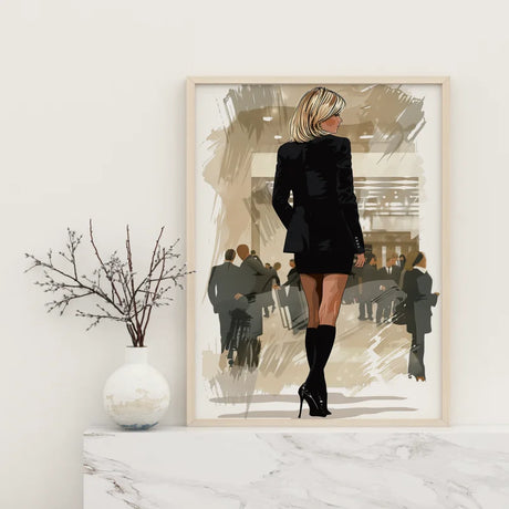 Poster met een elegant ontwerp van een zakelijke outfit, een stijlvolle en professionele wanddecoratie.