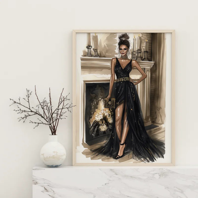 Poster met een elegant zwart ontwerp, ideaal voor een verfijnde en stijlvolle uitstraling.