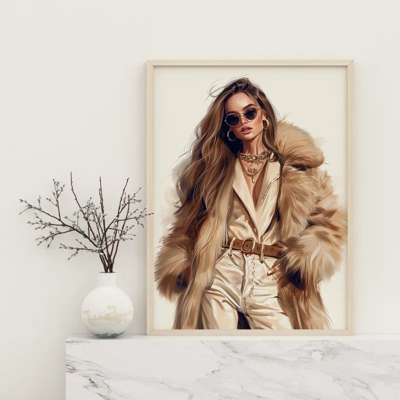 Poster met een glamoureus portret van een stijlvolle vrouw