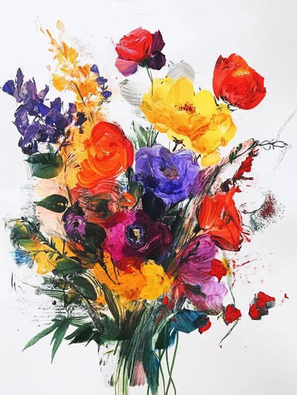 Wanddecoratie dibond met een levendig ontwerp van kleurrijke bloemen