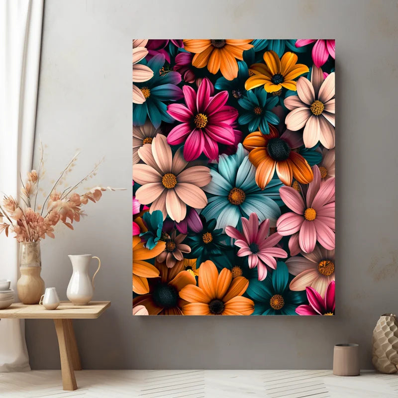 Wanddecoratie canvas met een symfonie van kleurrijke bloemen