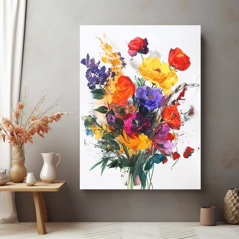 Wanddecoratie dibond met een levendig ontwerp van kleurrijke bloemen
