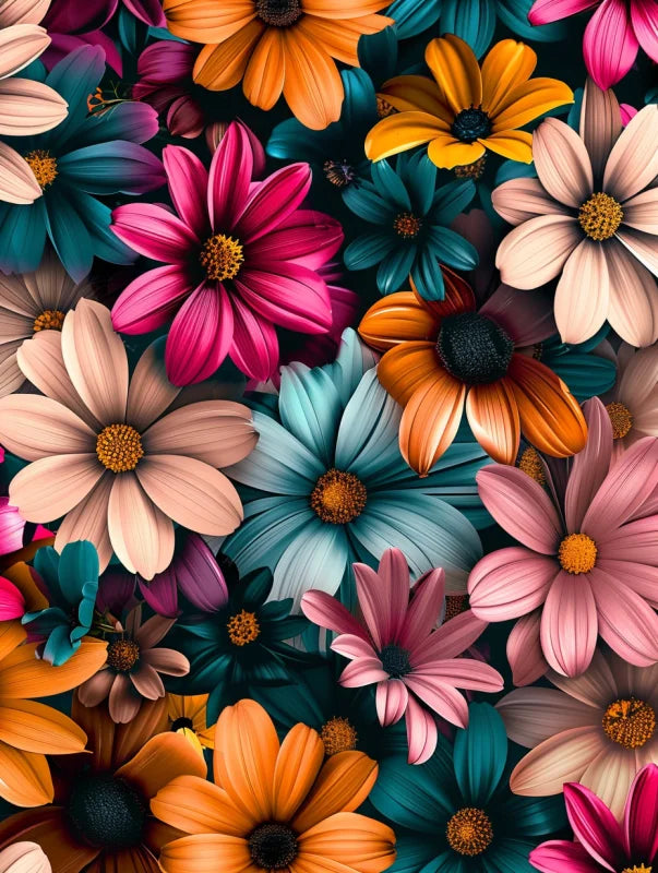 Wanddecoratie canvas met een symfonie van kleurrijke bloemen