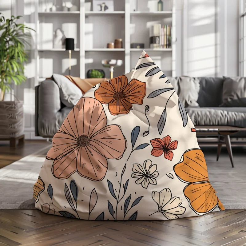 Zitzak met een kleurrijk en vrolijk bloemenpatroon