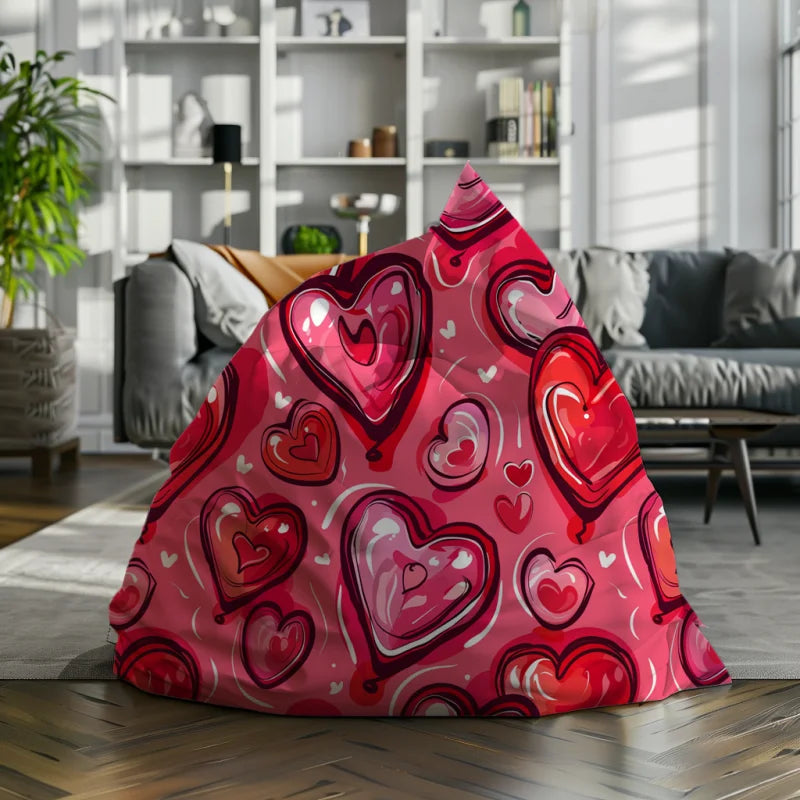 Zitzak met een speels ontwerp van kleurrijke hartjes