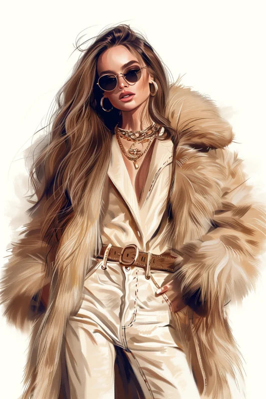 Poster met een glamoureus portret van een stijlvolle vrouw