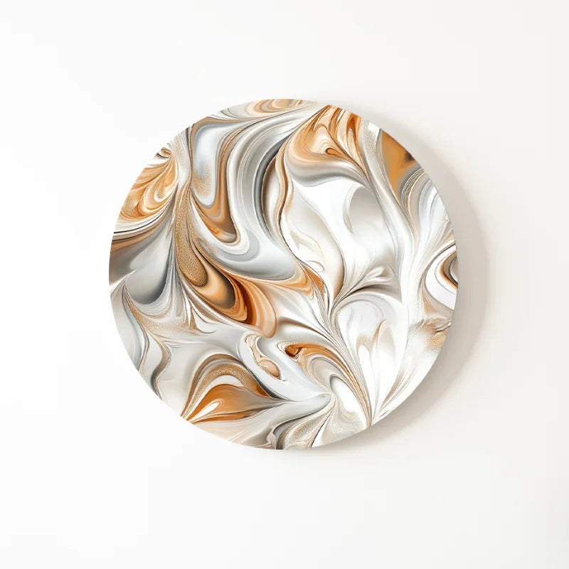 Marmerontwerp met gouden details op een moderne dibond muurcirkel.