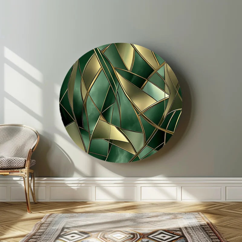 Dibond muurcirkel met natuurlijke vormen en kleuren.