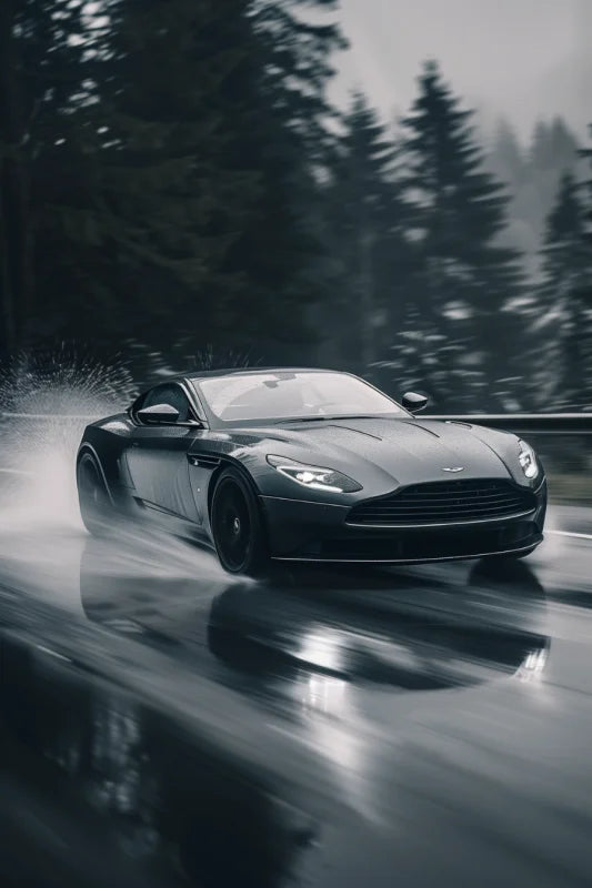 Poster van een racende auto op de snelweg