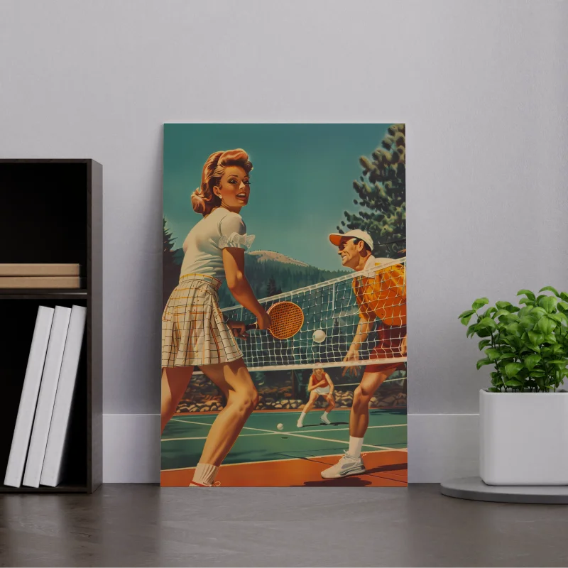 Canvas wanddecoratie met een retro tennisillustratie