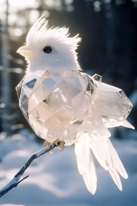 Wanddecoratie op plexiglas van een witte diamant vogel