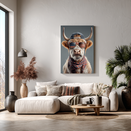 Modern canvas schilderij van een eigenzinnige hooglander.