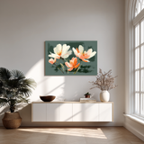Illustratieve bloemen in zachte pasteltinten met grove penseelstructuur.