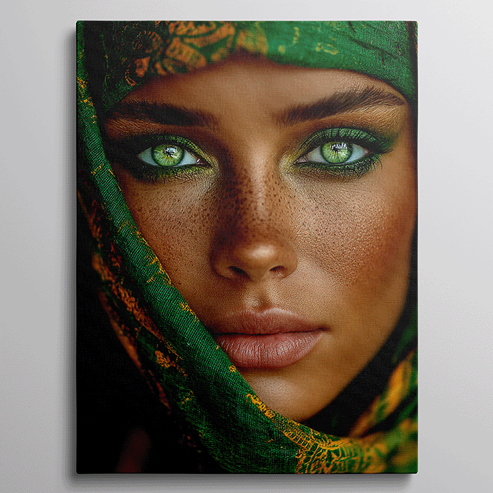 Close-up van vrouw met groene ogen en bijpassende sluier