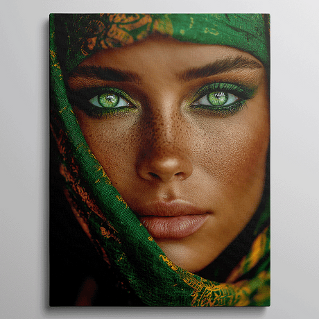 Close-up van vrouw met groene ogen en bijpassende sluier