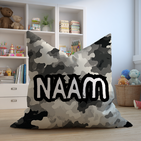 Grijze camouflage zitzak met naam