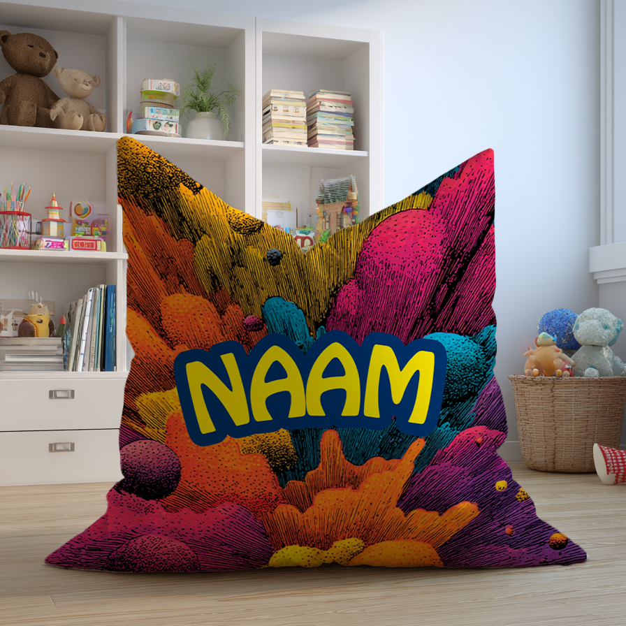 Kleurrijke zitzak met naam 