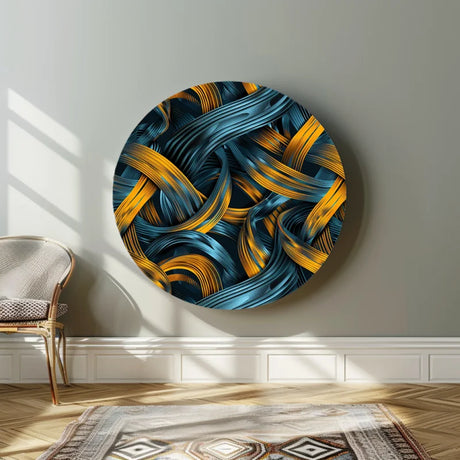 Dibond muurcirkel in blauw en goud 