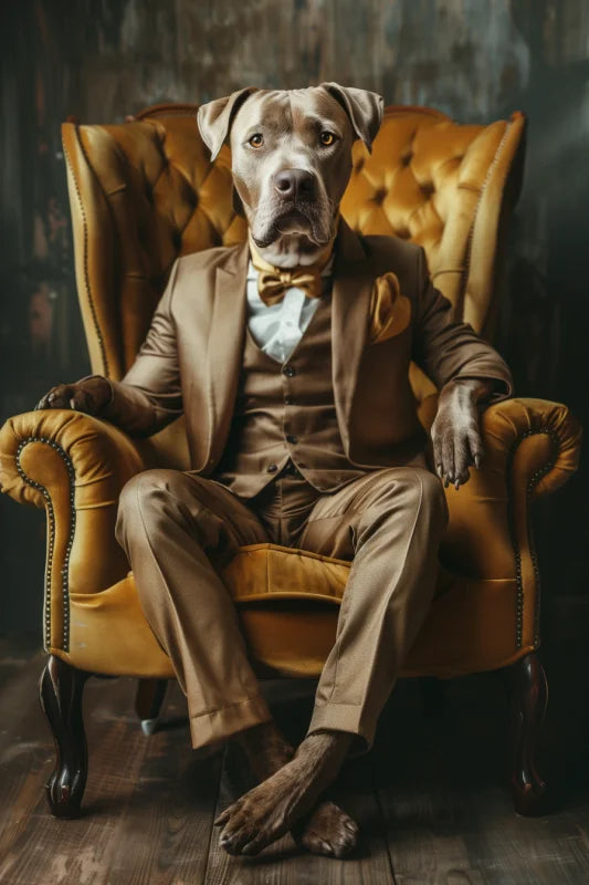 Wanddecoratie op canvas met een hond in een dominante en stijlvolle pose