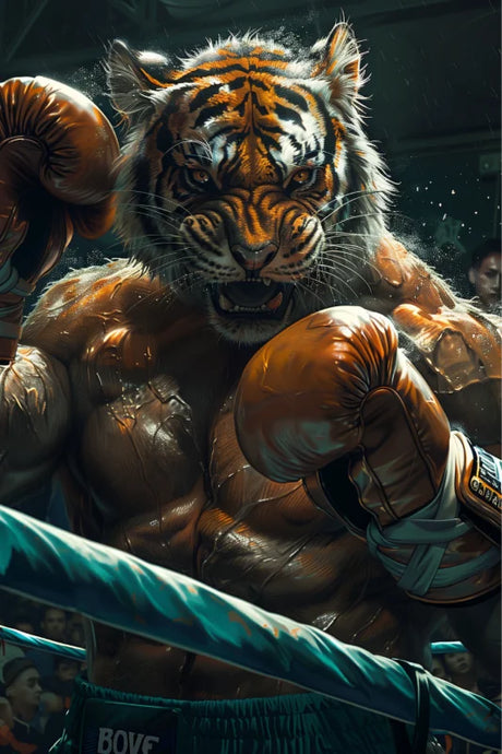Poster van vechtende tijger met bokshandschoenen 