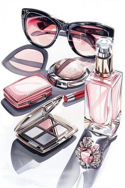 Poster met een artistiek ontwerp van glamoureuze accessoires