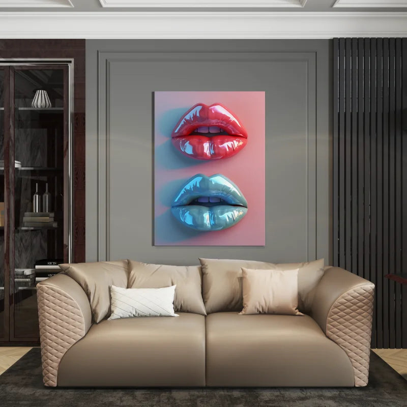 Plexiglas wanddecoratie van glanzende lippen in opvallende kleuren.