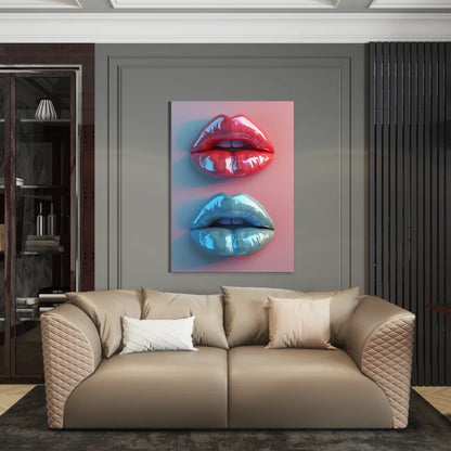 Plexiglas wanddecoratie van glanzende lippen in opvallende kleuren.
