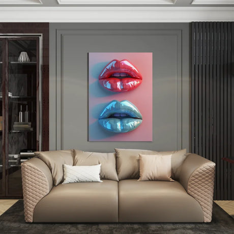 Plexiglas wanddecoratie van glanzende lippen in opvallende kleuren.