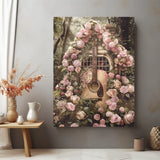 Wanddecoratie plexiglas met een elegant boeket van rozen met gitaar