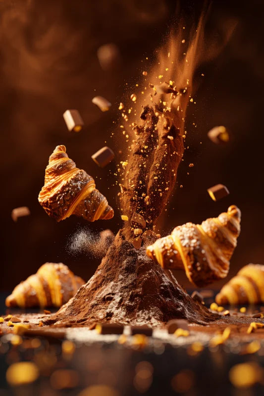Wanddecoratie dibond Chocolade en croissants 