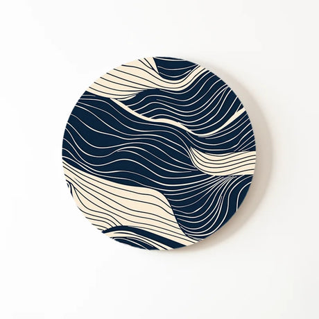 Blauwe abstracte golven op een dibond muurcirkel