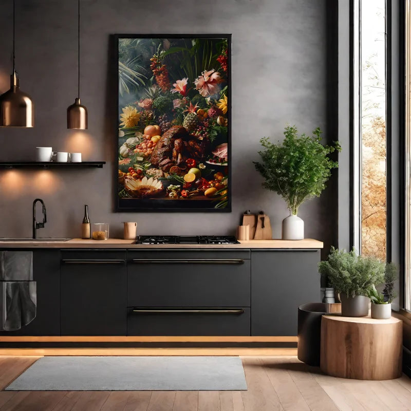 Canvas wanddecoratie van verse producten en gerechten geïnspireerd door de natuur